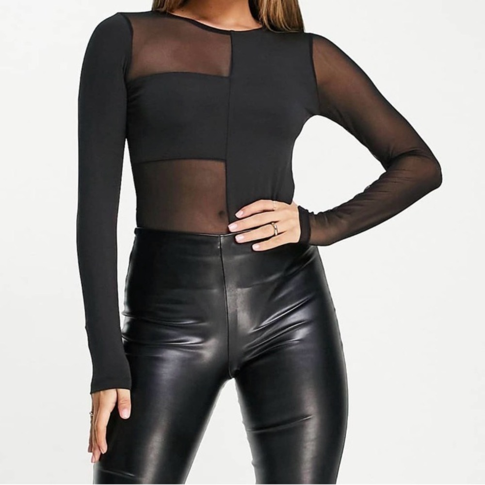 Elegant Black Sheer Long Sleeve Bodysuit